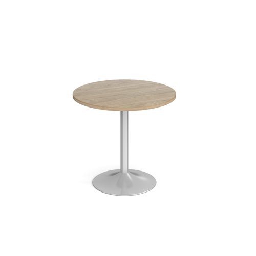 GDC800-S-BW Genoa circular dining table with silver trumpet base 800mm - barcelona walnut