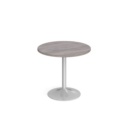 Genoa circular dining table with silver trumpet base 800mm - grey oak