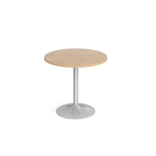 Genoa circular dining table with silver trumpet base 800mm - kendal oak
