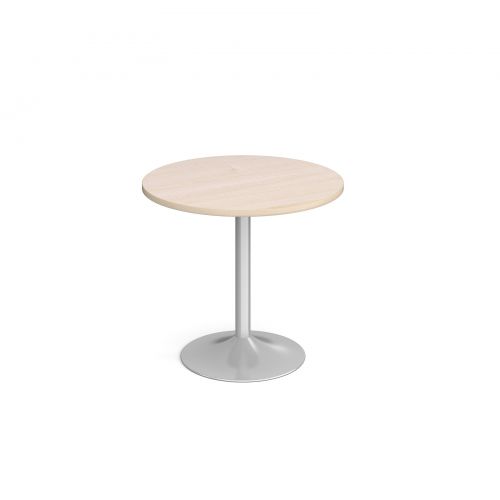 Genoa circular dining table with silver trumpet base 800mm - maple