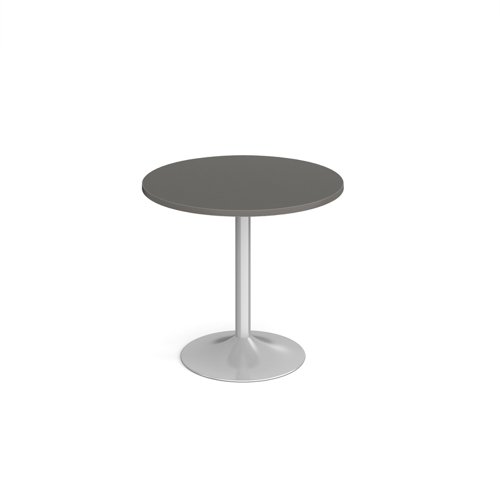 Genoa circular dining table with silver trumpet base 800mm - Onyx Grey