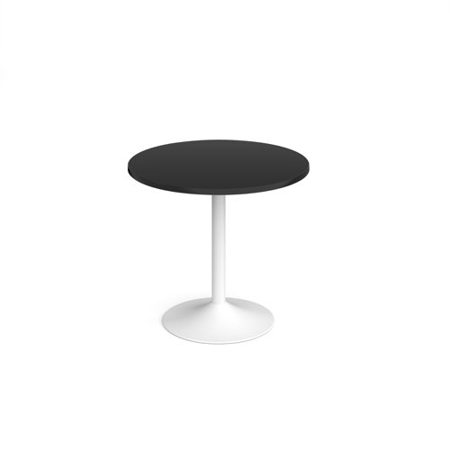 Genoa circular dining table with white trumpet base 800mm - Black