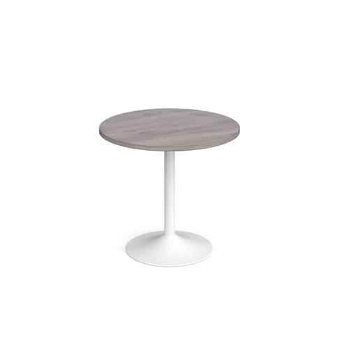 Genoa circular dining table with white trumpet base 800mm - grey oak Canteen Tables GDC800-WH-GO