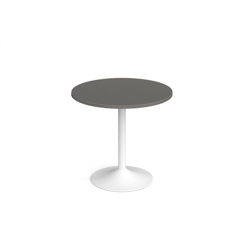 Genoa circular dining table with white trumpet base 800mm - Onyx Grey