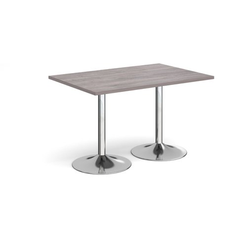 Genoa rectangular dining table with chrome trumpet base 1200mm x 800mm - grey oak GDR1200-C-GO Buy online at Office 5Star or contact us Tel 01594 810081 for assistance