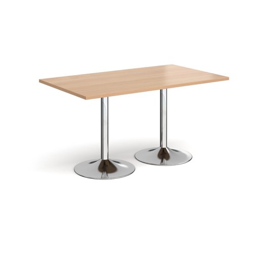 Genoa rectangular dining table with chrome trumpet base 1400mm x 800mm - beech GDR1400-C-B Buy online at Office 5Star or contact us Tel 01594 810081 for assistance