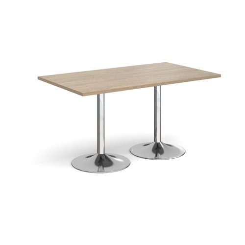 Genoa rectangular dining table with chrome trumpet base 1400mm x 800mm - barcelona walnut GDR1400-C-BW Buy online at Office 5Star or contact us Tel 01594 810081 for assistance