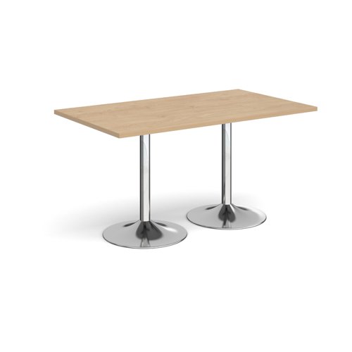 Genoa rectangular dining table with chrome trumpet base 1400mm x 800mm - kendal oak Canteen Tables GDR1400-C-KO