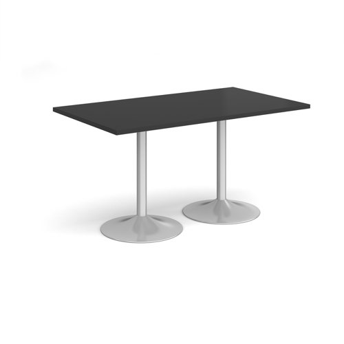 Genoa rectangular dining table with silver trumpet base 1400mm x 800mm - Black