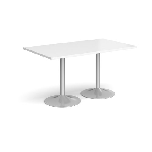 Genoa rectangular dining table with silver trumpet base 1400mm x 800mm - white