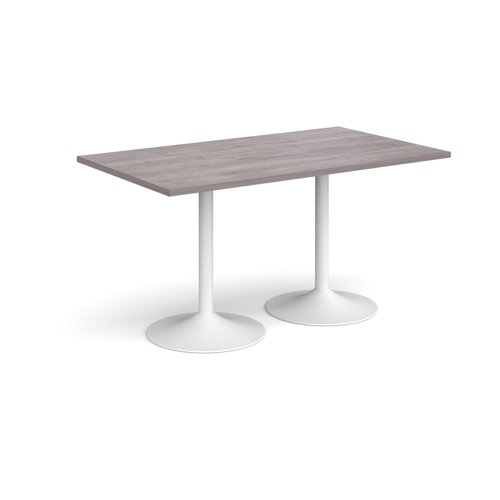 Genoa rectangular dining table with white trumpet base 1400mm x 800mm - grey oak Canteen Tables GDR1400-WH-GO