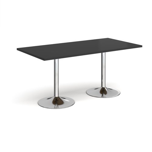 Genoa rectangular dining table with chrome trumpet base 1600mm x 800mm - Black