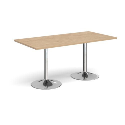 GDR1600-C-KO Genoa rectangular dining table with chrome trumpet base 1600mm x 800mm - kendal oak