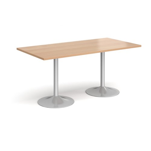 Genoa rectangular dining table with silver trumpet base 1600mm x 800mm - beech GDR1600-S-B Buy online at Office 5Star or contact us Tel 01594 810081 for assistance
