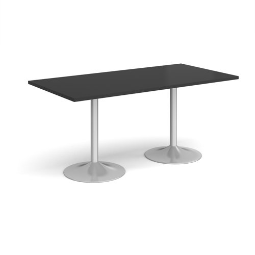 Genoa rectangular dining table with silver trumpet base 1600mm x 800mm - Black