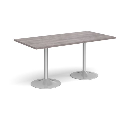 Genoa rectangular dining table with silver trumpet base 1600mm x 800mm - grey oak Canteen Tables GDR1600-S-GO
