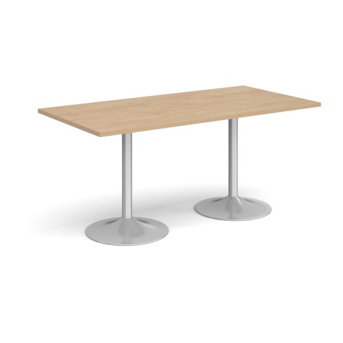 Genoa rectangular dining table with silver trumpet base 1600mm x 800mm - kendal oak GDR1600-S-KO Buy online at Office 5Star or contact us Tel 01594 810081 for assistance