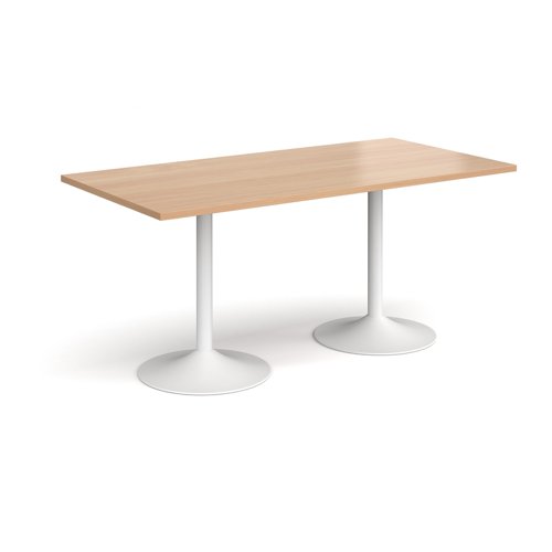 Genoa rectangular dining table with white trumpet base 1600mm x 800mm - beech Canteen Tables GDR1600-WH-B