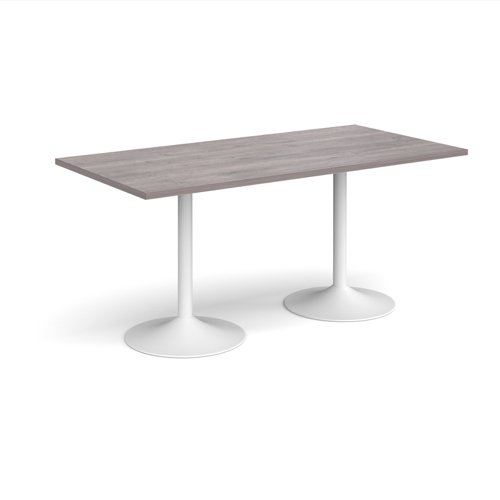 Genoa rectangular dining table with white trumpet base 1600mm x 800mm - grey oak GDR1600-WH-GO Buy online at Office 5Star or contact us Tel 01594 810081 for assistance