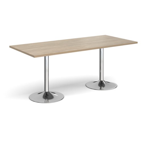 Genoa rectangular dining table with chrome trumpet base 1800mm x 800mm - barcelona walnut GDR1800-C-BW Buy online at Office 5Star or contact us Tel 01594 810081 for assistance