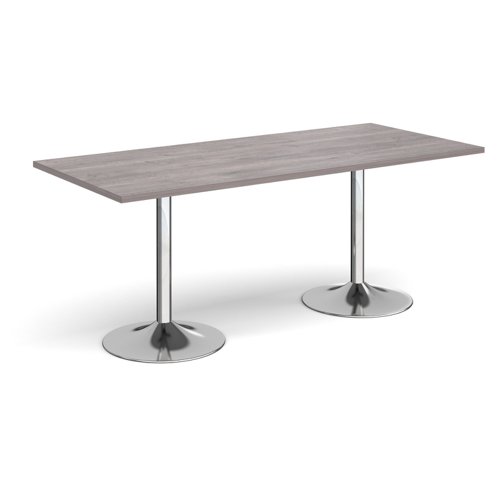 Genoa rectangular dining table with chrome trumpet base 1800mm x 800mm - grey oak GDR1800-C-GO Buy online at Office 5Star or contact us Tel 01594 810081 for assistance