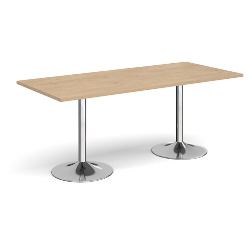 Genoa rectangular dining table with chrome trumpet base 1800mm x 800mm - kendal oak GDR1800-C-KO Buy online at Office 5Star or contact us Tel 01594 810081 for assistance