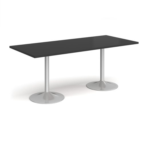 Genoa rectangular dining table with silver trumpet base 1800mm x 800mm - Black