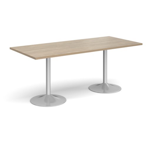 Genoa rectangular dining table with silver trumpet base 1800mm x 800mm - barcelona walnut GDR1800-S-BW Buy online at Office 5Star or contact us Tel 01594 810081 for assistance