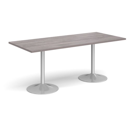 Genoa rectangular dining table with silver trumpet base 1800mm x 800mm - grey oak GDR1800-S-GO Buy online at Office 5Star or contact us Tel 01594 810081 for assistance