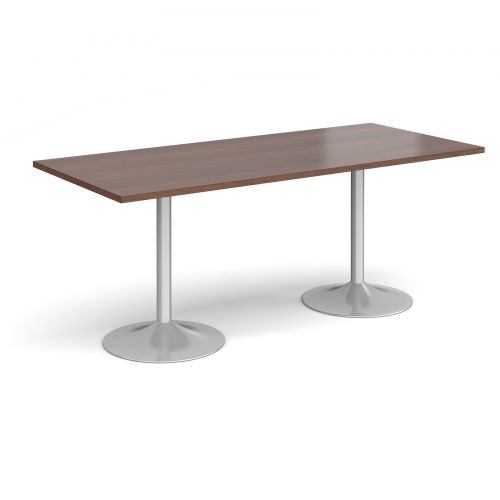 Genoa rectangular dining table with silver trumpet base 1800mm x 800mm - walnut