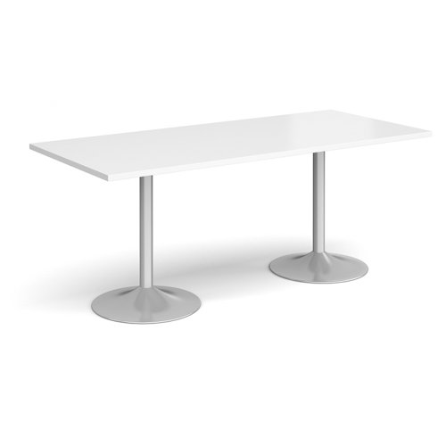 Genoa rectangular dining table with silver trumpet base 1800mm x 800mm - white GDR1800-S-WH Buy online at Office 5Star or contact us Tel 01594 810081 for assistance