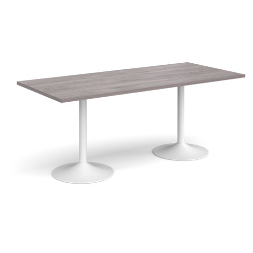 Genoa rectangular dining table with white trumpet base 1800mm x 800mm - grey oak GDR1800-WH-GO Buy online at Office 5Star or contact us Tel 01594 810081 for assistance
