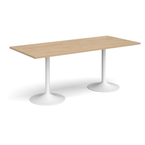 Genoa rectangular dining table with white trumpet base 1800mm x 800mm - kendal oak