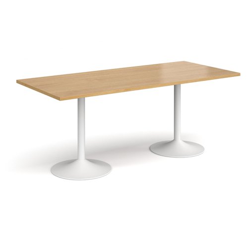 Genoa rectangular dining table with white trumpet base 1800mm x 800mm - oak GDR1800-WH-O Buy online at Office 5Star or contact us Tel 01594 810081 for assistance