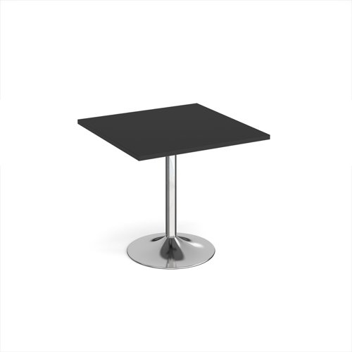 Genoa square dining table with chrome trumpet base 800mm - Black