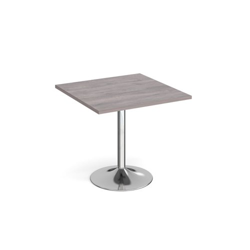 Genoa square dining table with chrome trumpet base 800mm - grey oak