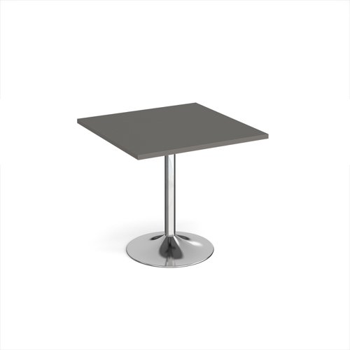 Genoa square dining table with chrome trumpet base 800mm - Onyx Grey