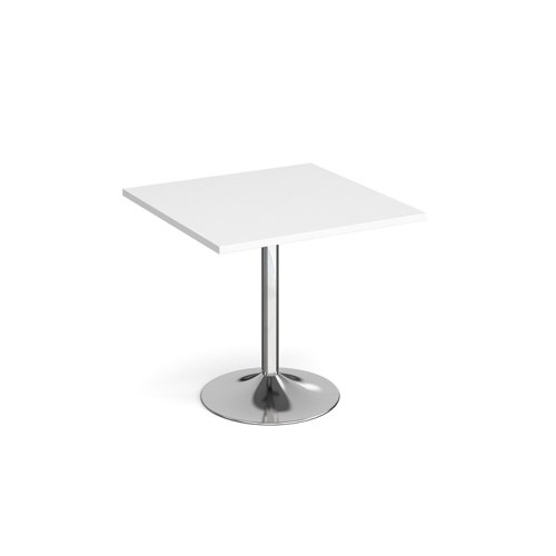 Genoa square dining table with chrome trumpet base 800mm - white GDS800-C-WH Buy online at Office 5Star or contact us Tel 01594 810081 for assistance