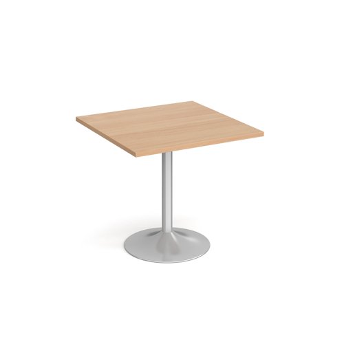 Genoa square dining table with silver trumpet base 800mm - beech