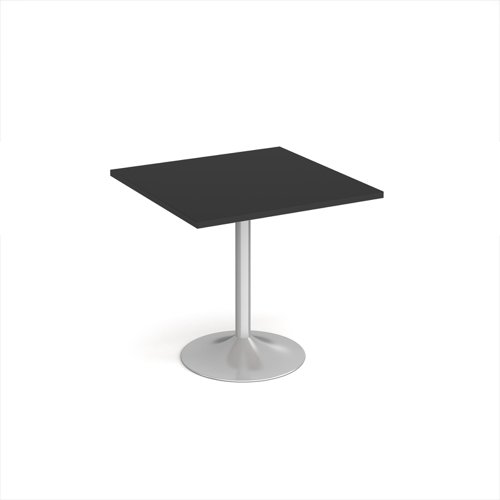 Genoa square dining table with silver trumpet base 800mm - Black