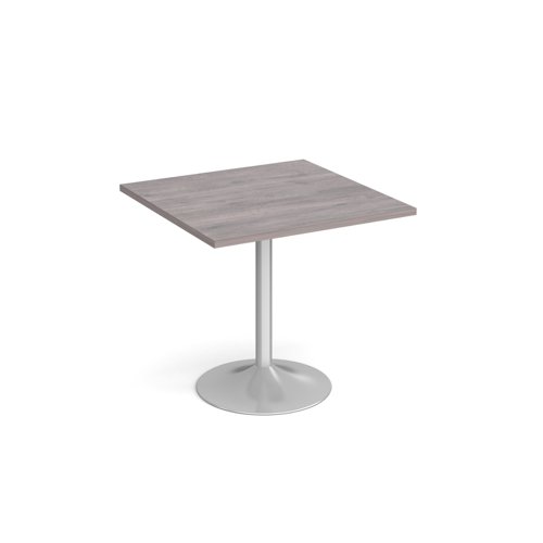Genoa square dining table with silver trumpet base 800mm - grey oak