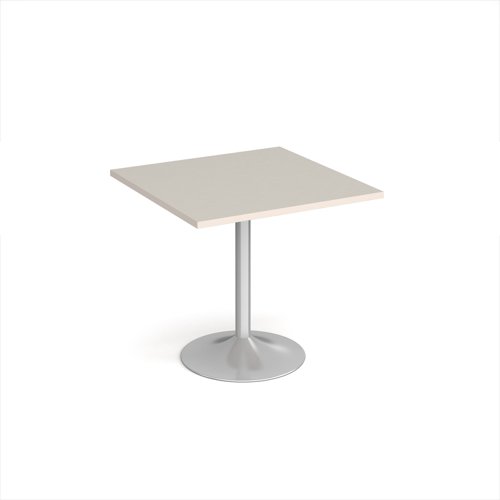 Genoa square dining table with silver trumpet base 800mm - Light Grey