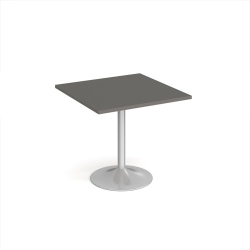 Genoa square dining table with silver trumpet base 800mm - Onyx Grey