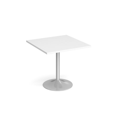 Genoa square dining table with silver trumpet base 800mm - white GDS800-S-WH Buy online at Office 5Star or contact us Tel 01594 810081 for assistance