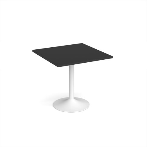 Genoa square dining table with white trumpet base 800mm - Black