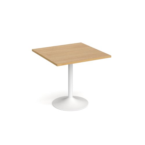 GDS800-WH-O Genoa square dining table with white trumpet base 800mm - oak