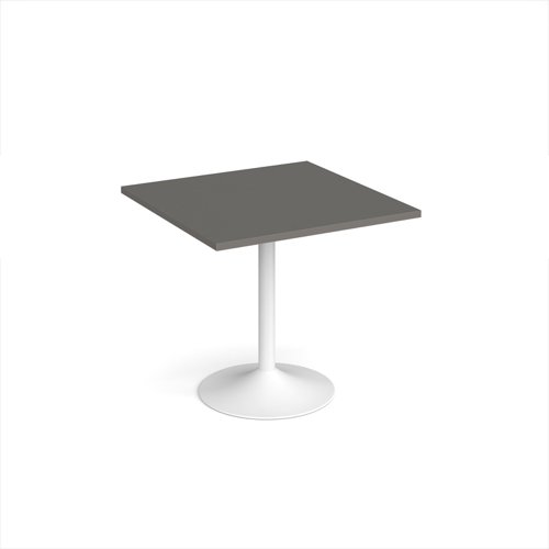 Genoa square dining table with white trumpet base 800mm - Onyx Grey