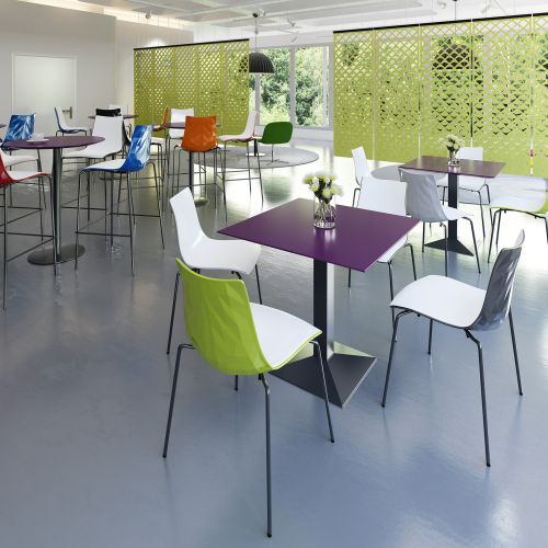 M-HS8301 | The stylish Gecko dining chairs and stools have a turtle shell design which is designed for maximum comfort and durability due to the easy clean curvaceous shape. Gecko seating is available with chrome, white and anthracite bases and 4 vibrant colour options to complement the white seat, for a fun and easy match with any decorating style
