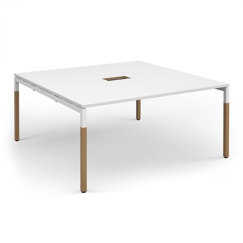 Connex Plus Goal-Post Wooden 1600 x 1600 x 725mm Back to Back Desk, power ready - White Frame / White Top