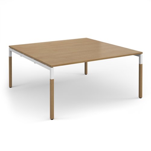 Connex Plus Goal-Post Wooden 1600 x 1600 x 725mm Back to Back Desk - White Frame / Oak Top